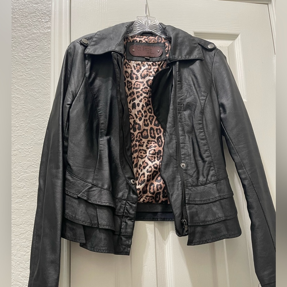 Women’s black faux leather jacket